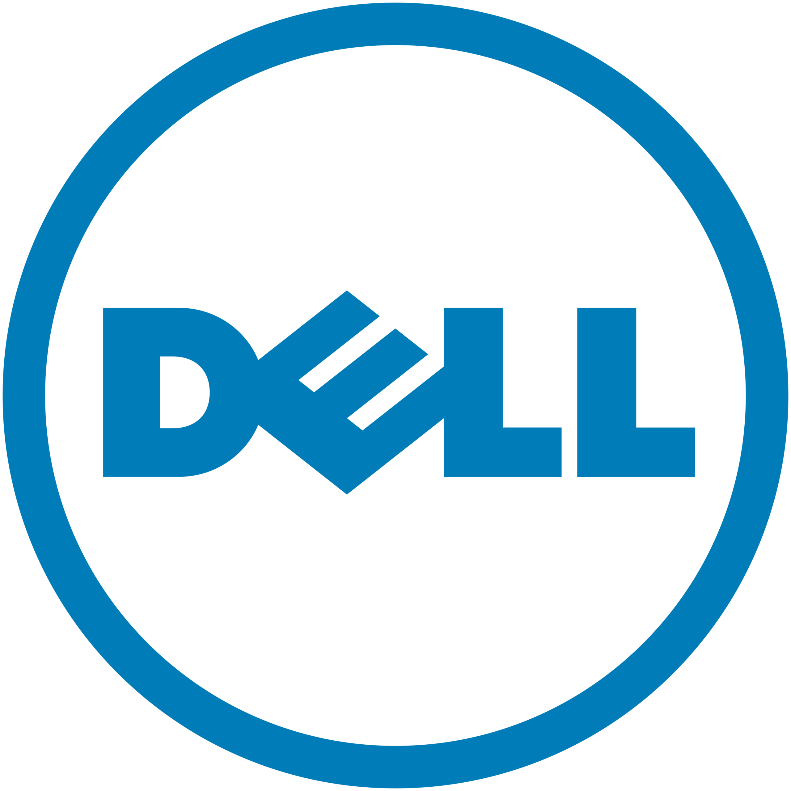Blue circular logo with Dell text